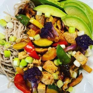 Summer Vegetable and Tofu Stir Fry in a bowl.