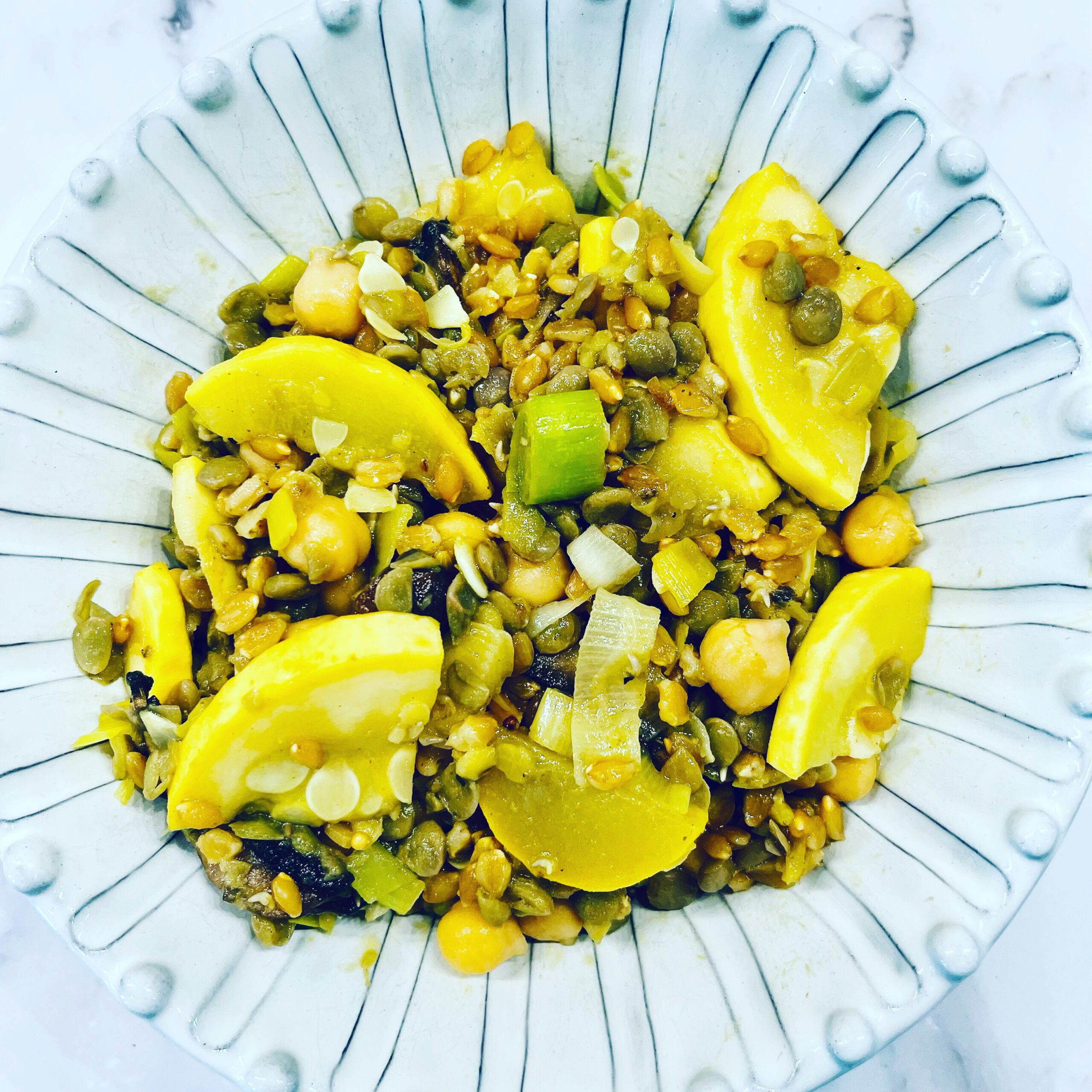 Lentil and Yellow Squash Warm Salad with French Curry Vinaigrette