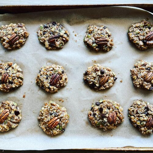 Nutty Breakfast Cookies on a baking sheet.